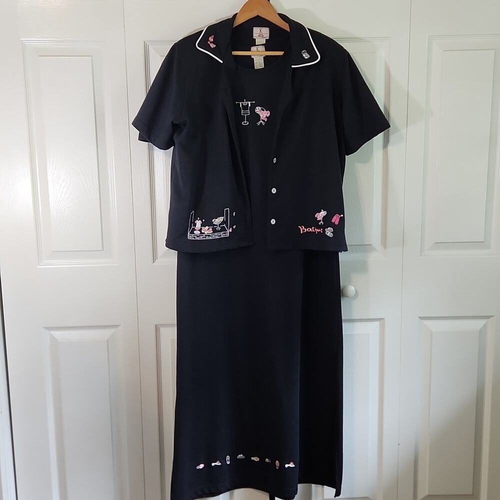 Vintage Koret Dress & Jacket Size LG Black Boutique Embroidery Fashion Feminine